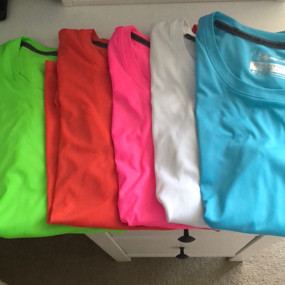 5 bright colored workout shirts